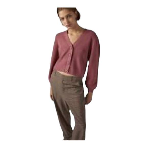 Zara mauve cropped rib knit cardigan size Small - Picture 1 of 10